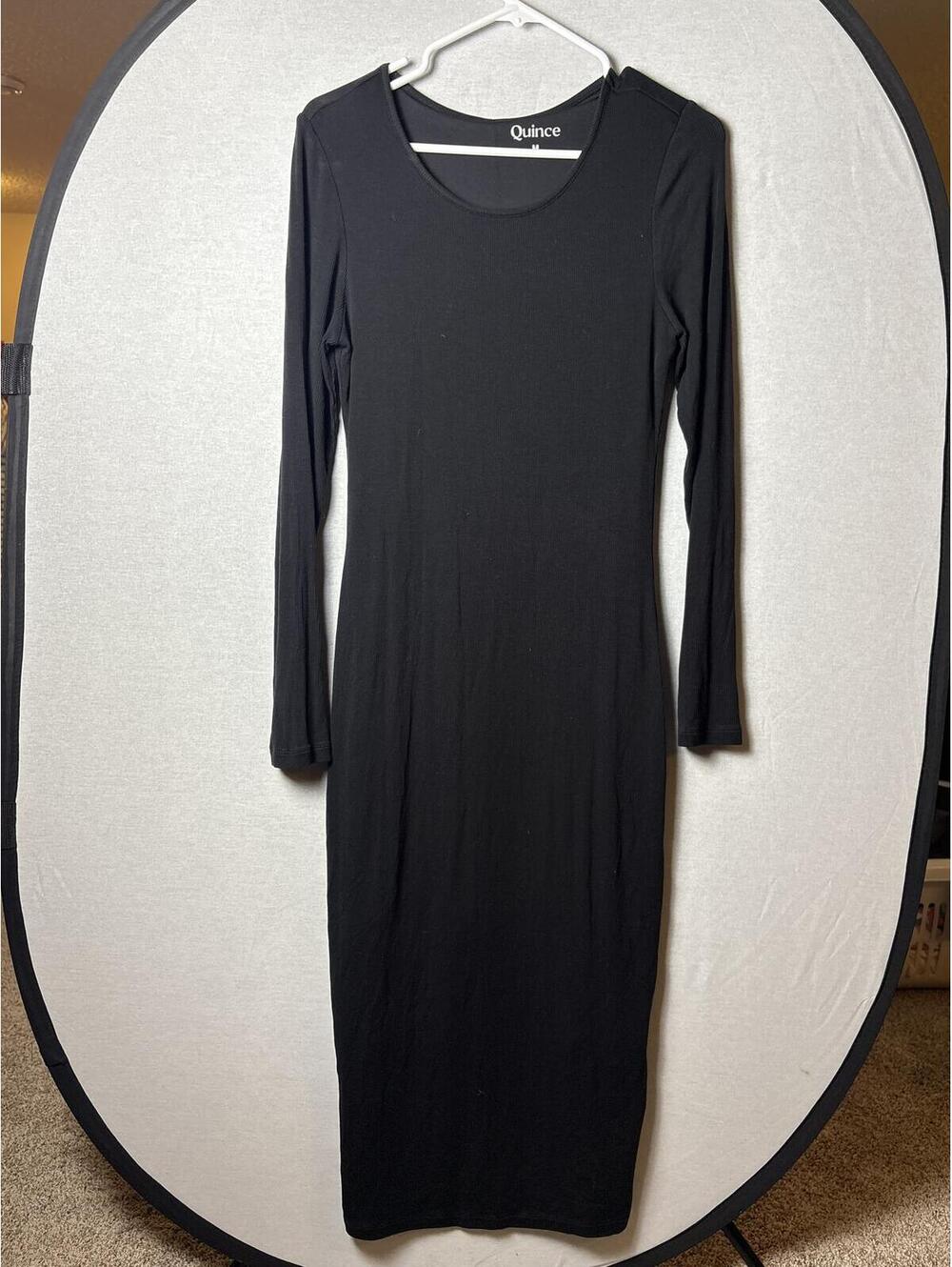 Quince Tencel Rib Knit Long Sleeve Dress Black Medium